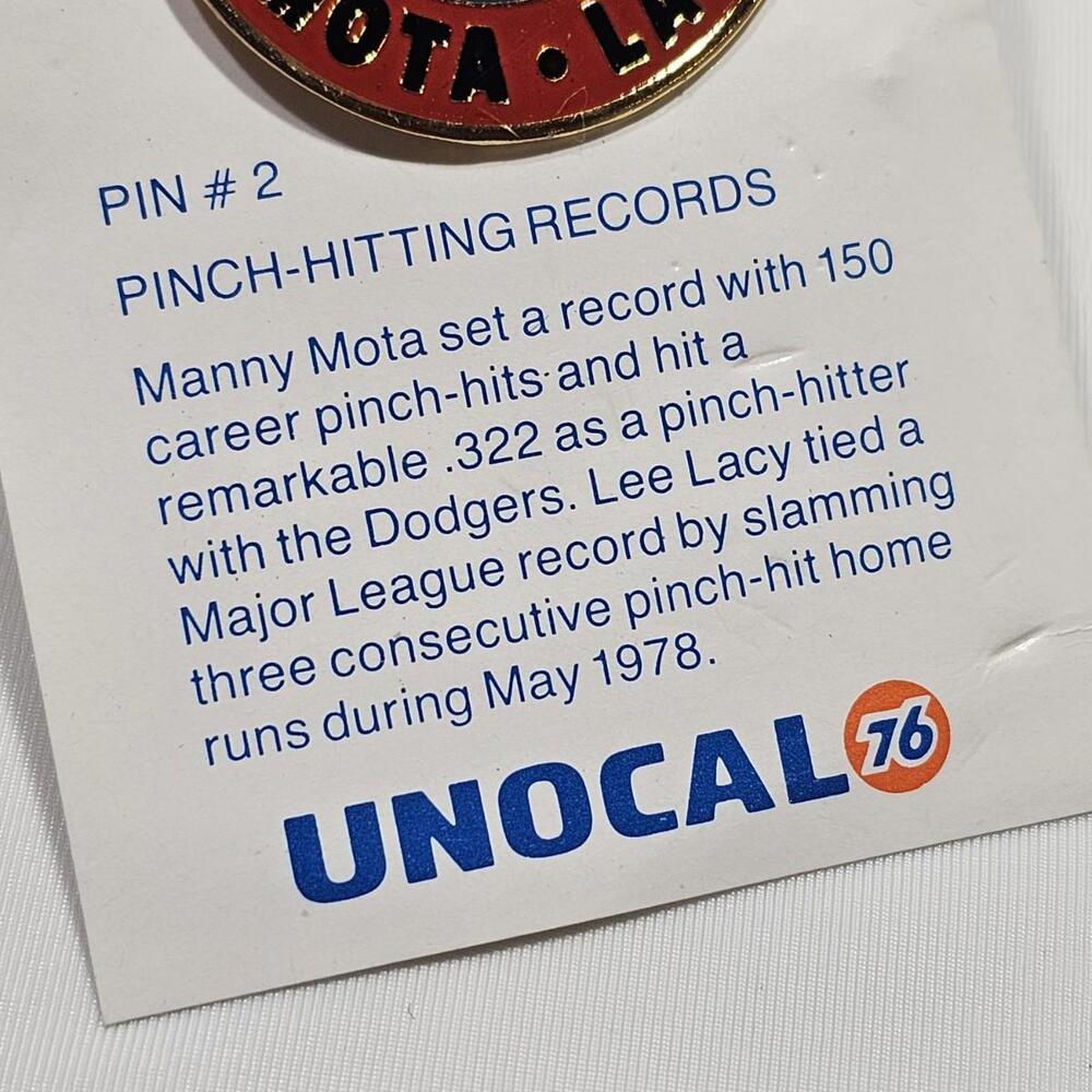 Vintage Los Angeles Dodgers Unocal Hat Lapel Pin Mota & Lacy Baseball MLB LA - Picture 3 of 5